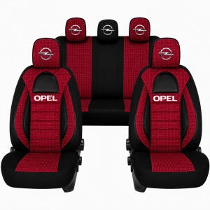 Set Huse Scaune Universale Racing, Visiniu cu Negru Personalizate cu Opel