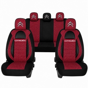 Set Huse Scaune Universale Racing, Visiniu cu Negru Personalizate cu Citroen