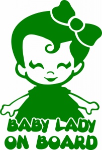 Sticker auto Baby lady on board, 21x14cm, verde