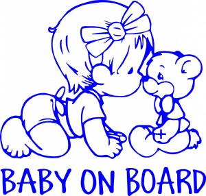 Sticker auto "Baby on board, bebelus si ursulet'', 20x19cm, albastru