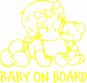 Sticker auto "Baby on board, bebelus si ursulet'', 20x19cm, galben