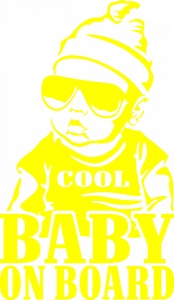 Sticker auto "Cool baby on board'', 17x10cm, galben