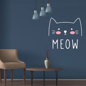 Sticker Autocolant Decorativ Perete Pisica “Meow”, 47×44 cm, Alb, Oracal - Img 3
