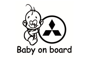 Sticker decorativ auto, logo Mitsubishi, Baby on Board 15x12 cm, Creative Rey®