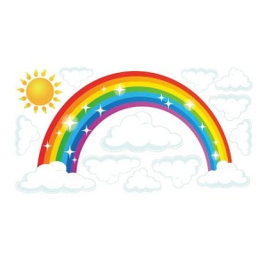 Sticker decorativ Giftify Curcubeu Sclipitor cu soare cu norisori, autocolant de perete pentru camera copii, 40x73 cm