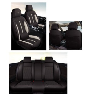 Huse auto premium 5 locuri Carguard Deluxe piele ecologică perforată - negru - alb - Img 4