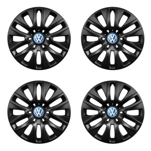 Set 4 capace roti 16 inchi (R16) compatibile VOLKSWAGEN, Model 429 Black, Sigla Albastra - Img 2
