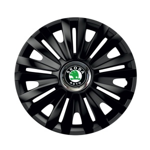 Set 4 capace roti Negre Cu Inel Cromat Royal R15 pentru gama auto Skoda - Img 1