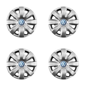 Set 4 capace roti potrivite jantelor de 15 inchi (R15) compatibile gama VW Volkswagen, model - 321, Sigla Albastra - Img 2