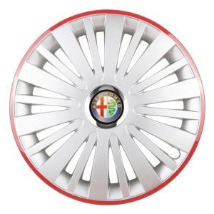 Set 4 Capace Roti, potrivite jantelor de R16, pentru Alfa Romeo, model falcon argintiu cu rama rosie - Img 3