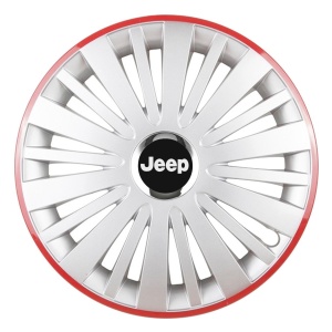 Set 4 Capace Roti, potrivite jantelor de R16, pentru Jeep, model falcon argintiu cu rama rosie - Img 1