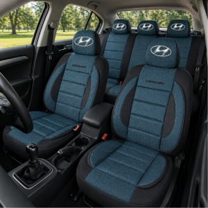 Set Huse Scaune Universale Premium Carguard Personalizate cu Hyundai – Negru/Albastru - Img 2