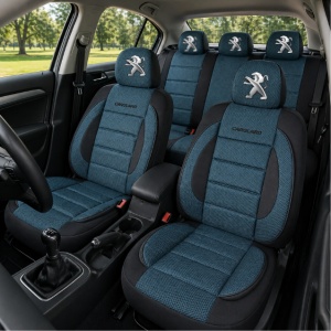 Set Huse Scaune Universale Premium Carguard Personalizate cu Peugeot – Negru/Albastru - Img 2