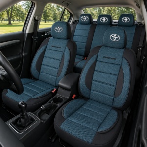 Set Huse Scaune Universale Premium Carguard Personalizate cu Toyota – Negru/Albastru - Img 2