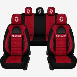 Set Huse Scaune Universale Racing, Visiniu cu Negru Personalizate cu Renault Nou