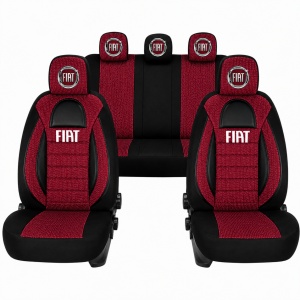 Set Huse Scaune Universale Racing, Visiniu cu Negru Personalizate cu Fiat