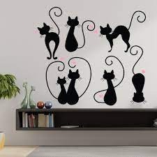 Set Stickere Autocolante Decorative Perete 6 Pisici Negre, Oracal - Img 2