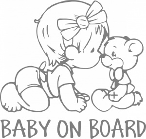 Sticker auto "Baby on board, bebelus si ursulet'', 20x19cm, gri