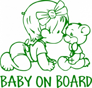 Sticker auto "Baby on board, bebelus si ursulet'', 20x19cm, verde