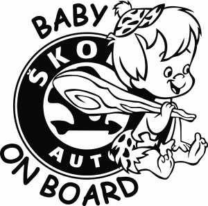 Sticker auto "Baby on board skoda baiat'', 18x18cm, negru