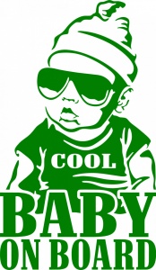 Sticker auto "Cool baby on board'', 17x10cm, verde