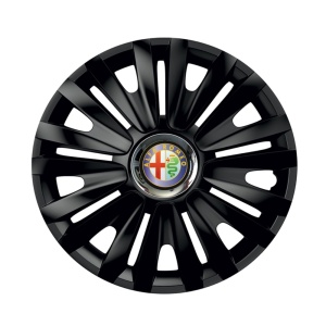 Set 4 capace roti Negre Cu Inel Cromat Royal R16 Compatibil Cu Alfa Romeo