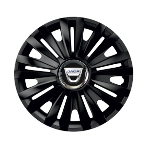Set 4 capace roti Negre Cu Inel Cromat Royal R16 pentru gama auto Dacia - Img 1