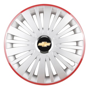 Set 4 Capace Roti, potrivite jantelor de R16, pentru Chevrolet, model falcon argintiu cu rama rosie