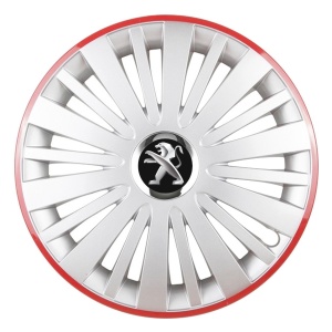 Set 4 Capace Roti, potrivite jantelor de R16, pentru Peugeot, model falcon argintiu cu rama rosie - Img 1