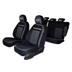 Set Huse Scaune Pentru HYUNDAI TUCSON 2005-2010 (BANCHETA FRACTIONATA) CU TETIERE IN FORMA DE L, Premium Negru/Gri