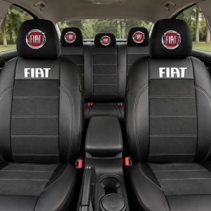 Set Huse Scaune Universale Din Piele Ecologică Si Alcantara Personalizate Cu Fiat, Negre - Img 2