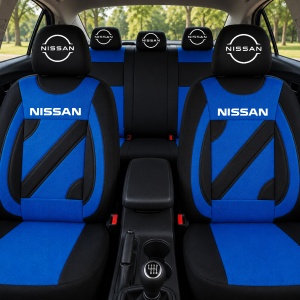 Set Huse Scaune Universale Nero Albastru Personalizate cu Nissan Nou - Img 2