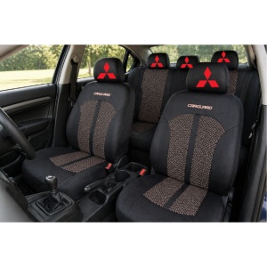 Set Huse Scaune Universale Premium Carguard Personalizate cu Mitsubishi – Negru/Bej - Img 2