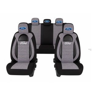 Set Huse Scaune Universale Racing, Gri cu Negru Personalizate cu Ford