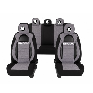 Set Huse Scaune Universale Racing, Gri cu Negru Personalizate cu Skoda Nou