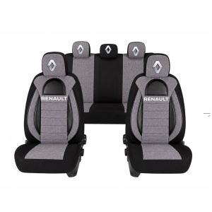 Set Huse Scaune Universale Racing, Gri cu Negru Personalizate cu Renault