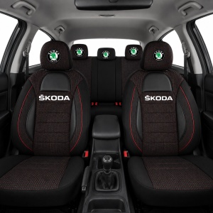 Set Huse Scaune Universale Racing Negru Personalizate cu Skoda - Img 2