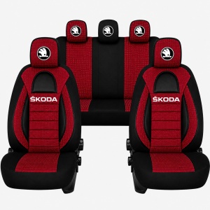 Set Huse Scaune Universale Racing, Visiniu cu Negru Personalizate cu Skoda Nou