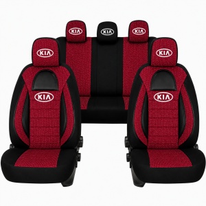 Set Huse Scaune Universale Racing, Visiniu cu Negru Personalizate cu Kia