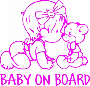 Sticker auto "Baby on board, bebelus si ursulet'', 20x19cm, roz