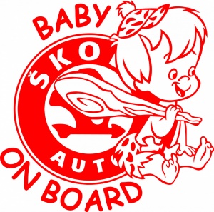Sticker auto "Baby on board skoda baiat'', 18x18cm, rosu