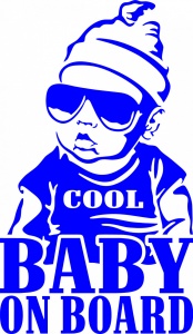 Sticker auto "Cool baby on board'', 17x10cm, albastru