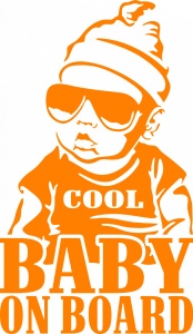 Sticker auto "Cool baby on board'', 17x10cm, portocaliu