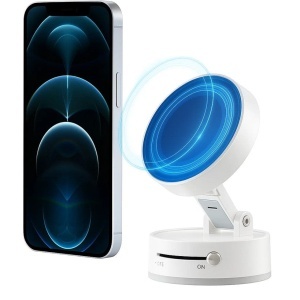 Suport Magnetic Auto pentru Telefon, cu Ventuza, Pliabil și Retractabil, Fixare prin Vid și Magnet, Rotativ 360°, Alb - Img 1