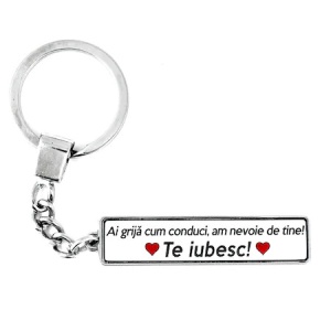 Breloc Cadou Personalizat, Metal, Argintiu, Mesaj Ai grija 3