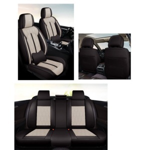 Huse auto premium 5 locuri Carguard Deluxe piele ecologică perforată - negru - crem - Img 2