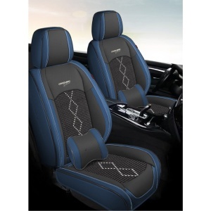 Huse auto premium 5 locuri Carguard Deluxe piele ecologică perforată și textil - negru - albastru închis - Img 2
