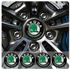 Set 4 Capace Janta Aaliaj SKODA 52MM Interior 56MM exterior, NEGRU cu VERDE - Img 5