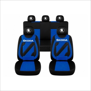 Set Huse Scaune Universale Nero Albastru Personalizate cu Skoda Nou