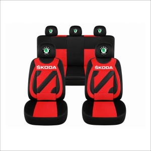 Set Huse Scaune Universale Nero Rosu Personalizate cu Skoda